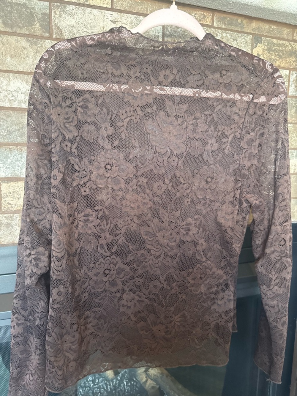 Sheer Floral Lace Long Sleeve Blouse - Chocolate Brown